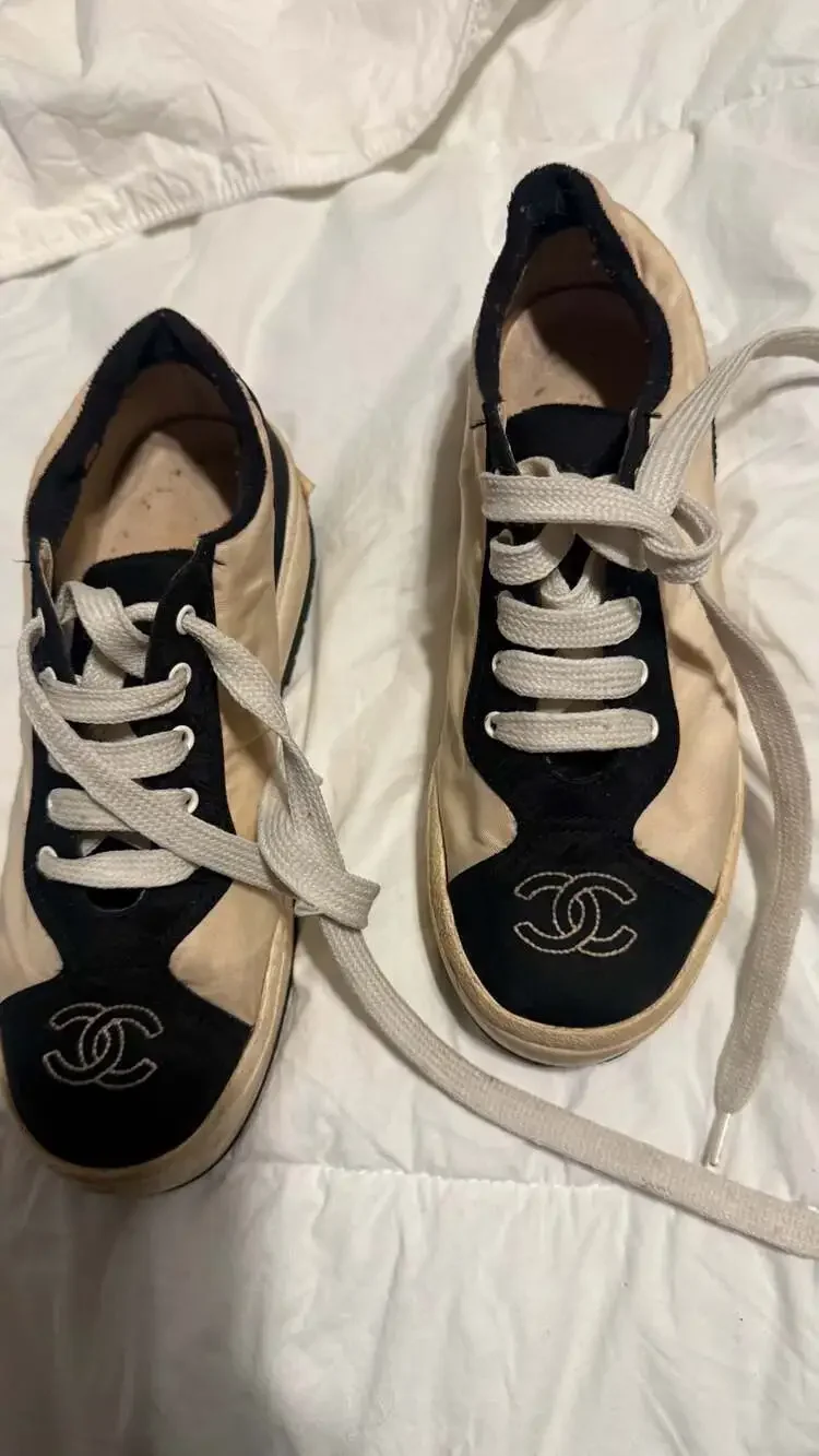 Chanel Vintage Nylon Platform Sneakers with Interlocking CC Logo